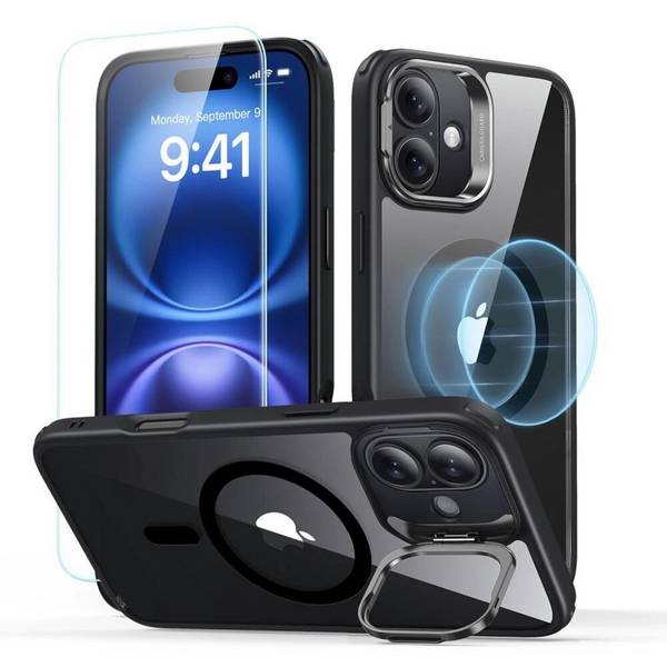 ESR Classic Hybrid Kickstand Halolock MagSafe + Hüllenset gehärtetem Glas iPhone 16 – Schwarz