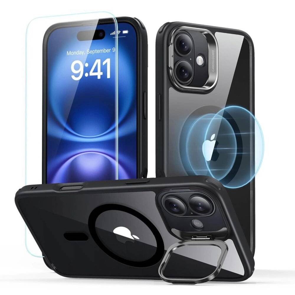 ESR Classic Hybrid Kickstand Halolock MagSafe + Hüllenset gehärtetem Glas iPhone 16 – Schwarz-0