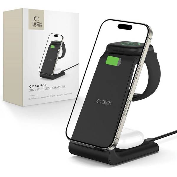 Tech-Protect QI15W-A36 3in1 Ladestation Apple - Schwarz