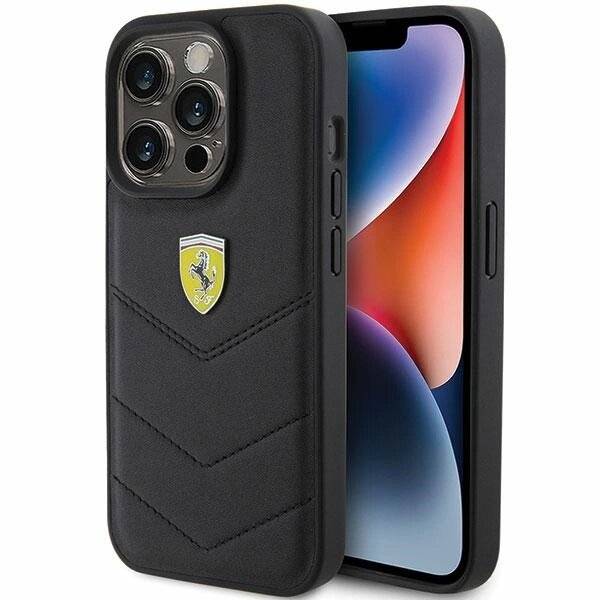Ferrari Quilted Metal Logo-Hülle iPhone 15 Pro – Schwarz-0