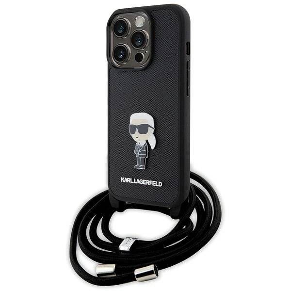 Karl Lagerfeld Umhängetasche Saffiano-Monogramm Metallnadel, & Choupette-Hülle iPhone 15 Pro –