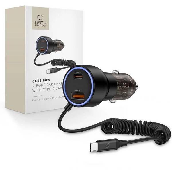 CC05 Autoladegerät 2-Port PD60 W + USB-C Kabel - Schwarz