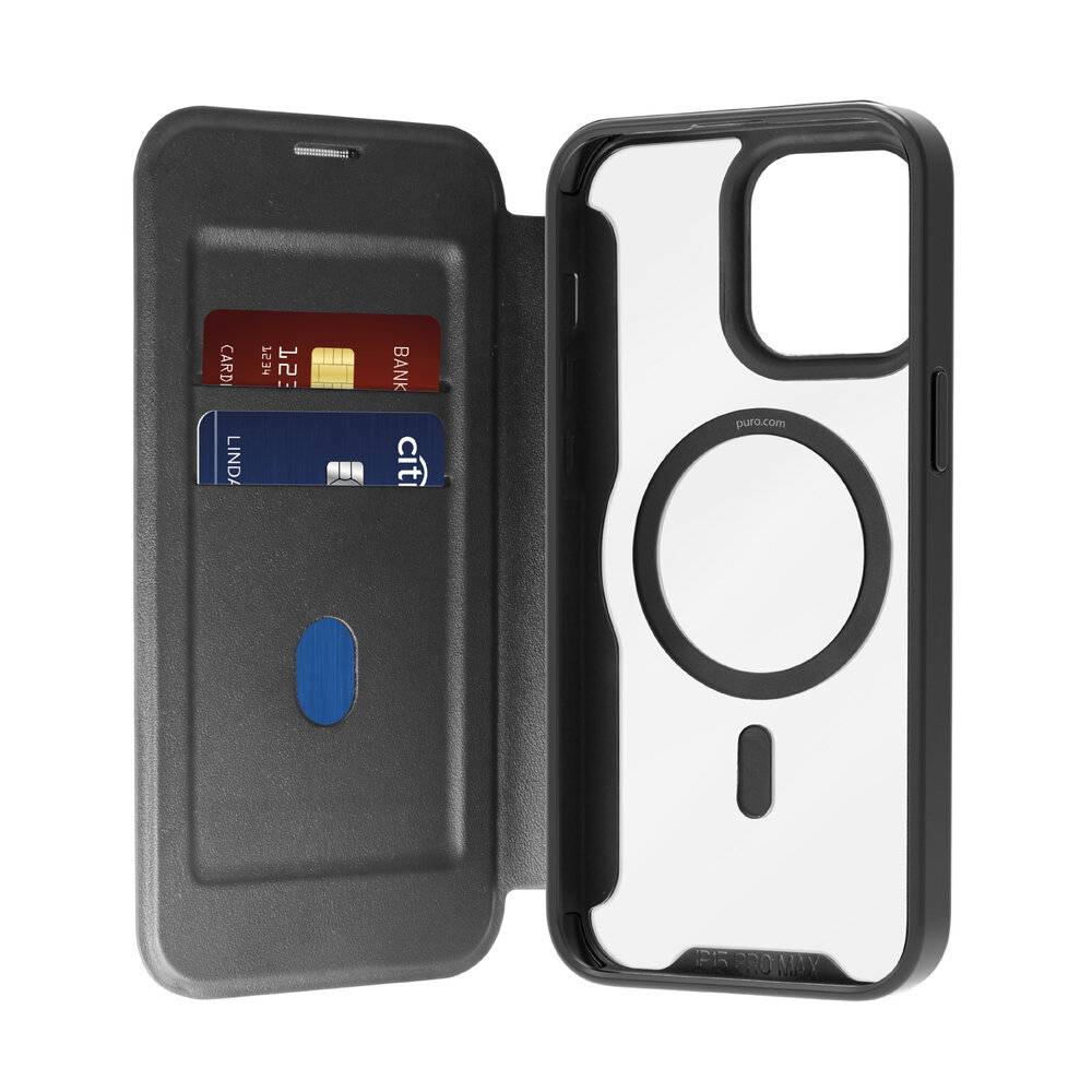 Puro Book Mag MagSafe Lederhülle Flip Kartensteckplatz iPhone 16 Pro Max – Schwarz-1