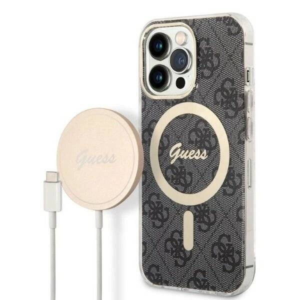 Set Guess GUBPP13LH4EACSK Hülle + Ladegerät iPhone 13 Pro schwarz/schwarz Hartschale 4G Print