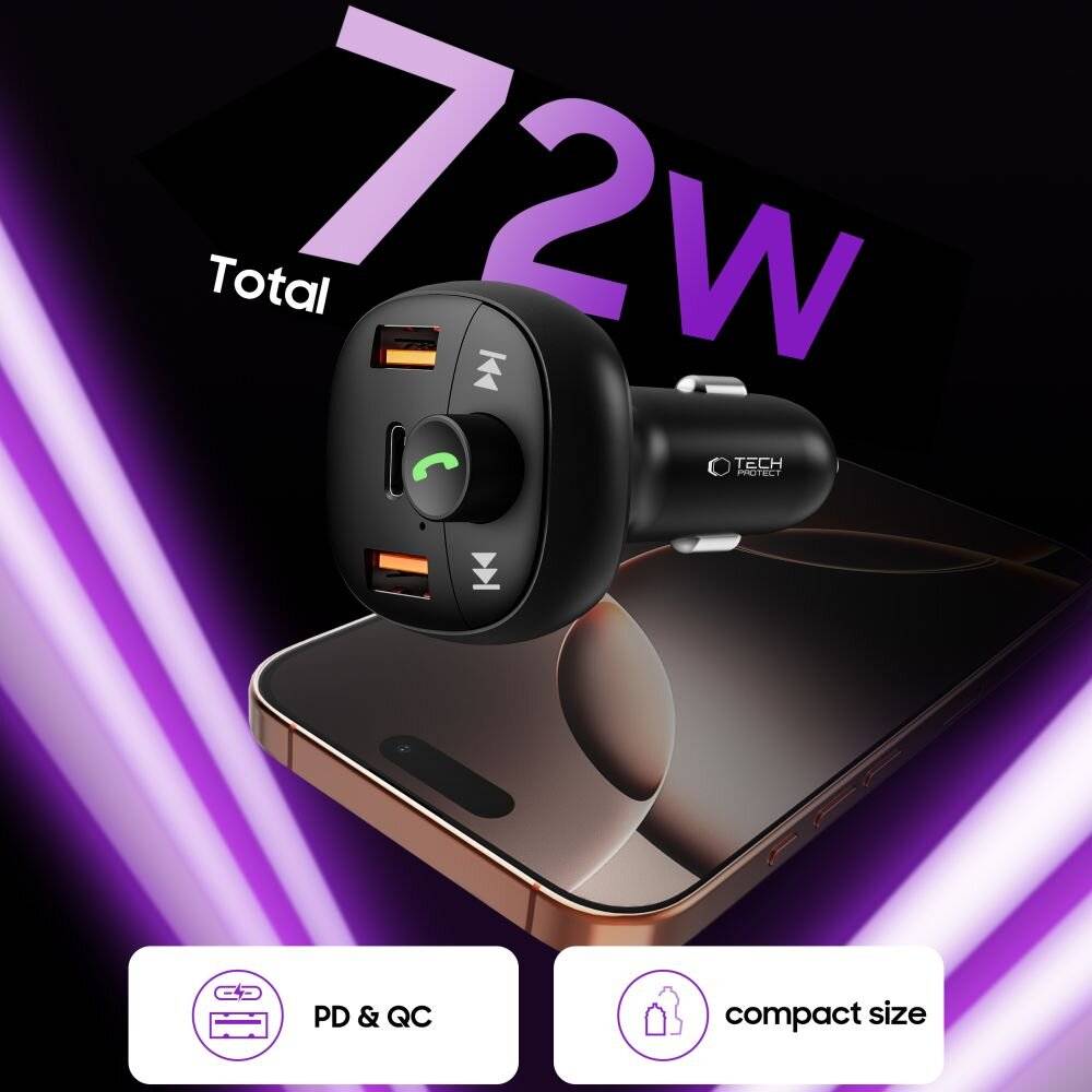 Tech-Protect CC06 3-Port PD72W Autoladegerät Sender - Schwarz-2