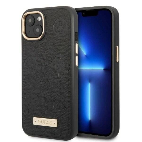 Guess GUHMP13MSAPSTK iPhone 13 6.1″ schwarz/schwarz Hardcase Peony Logo Plate MagSafe
