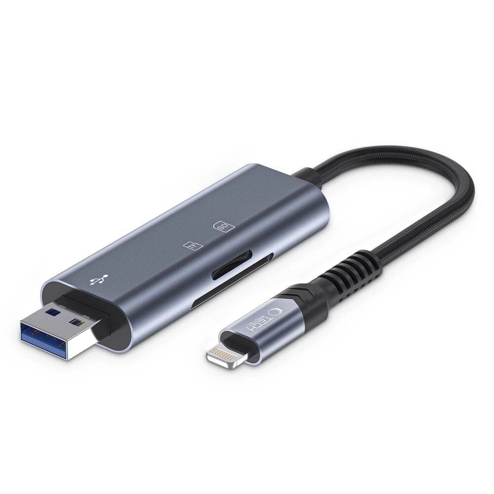 Tech-Protect UltraBoost SD-/Micro-SD-Kartenleser Lightning /USB-A-Anschluss – Grau-0