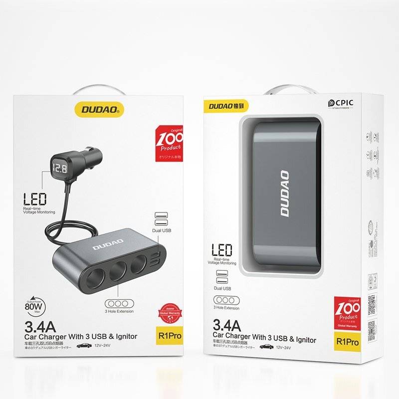 Dudao Autoladegerät 2x USB / 3x Zigarettenanzünder-Splitter schwarz R1Pro-1