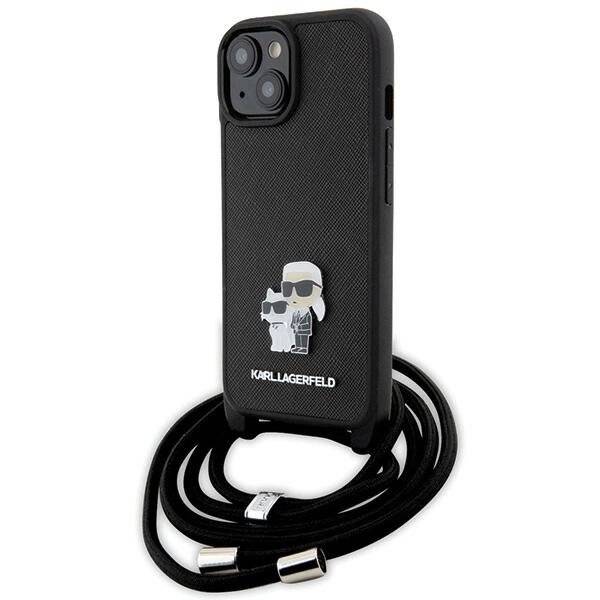 Karl Lagerfeld Crossbody Saffiano Metal Pin & Choupette Hülle iPhone 15 – Schwarz