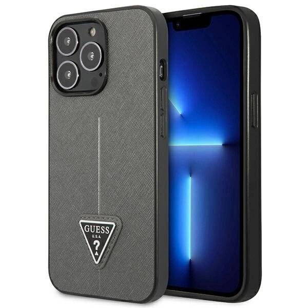 Guess GUHCP14LPSATLG iPhone 14 Pro 6.1″Silber / Silber Hardcase SaffianoTriangle Logo-0