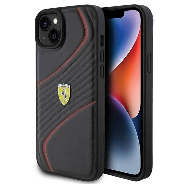 Ferrari Twist Metal Logo-Hülle iPhone 15 Plus – Schwarz