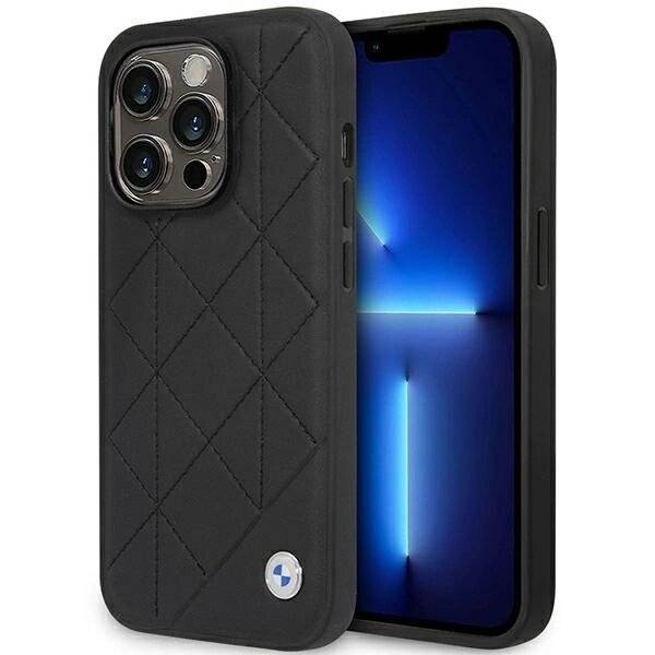Hülle BMW BMHCP14L22RQDK iPhone 14 Pro 6.1″ schwarz/schwarz Leder gesteppt