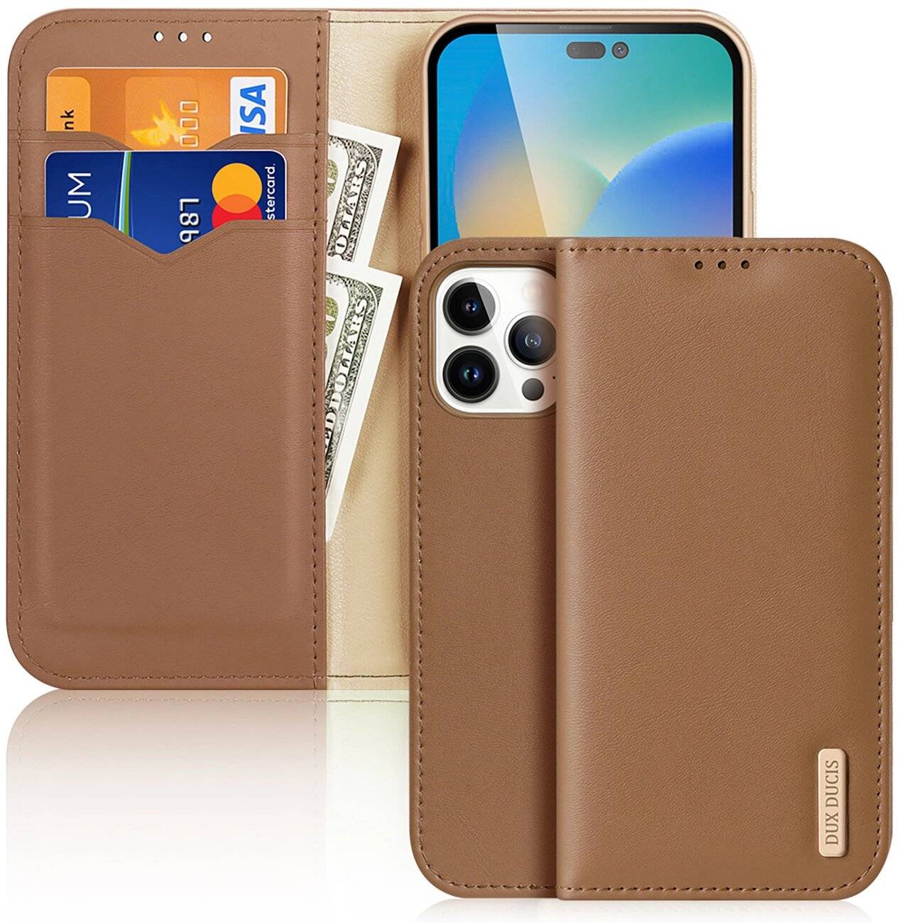 Dux Ducis Hivo echt Leder booktype case schutzhülle aufklappbare hülle iPhone 14 Pro Max braun-0