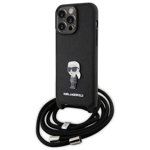 Karl Lagerfeld Umhängetasche Saffiano-Monogramm Metallnadel, & Choupette-Hülle iPhone 15 Pro Max