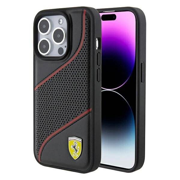 Ferrari Perforated Waves Metal Logo Hülle iPhone 15 Pro – Schwarz-0