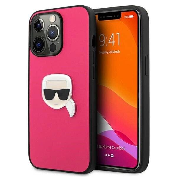 Karl Lagerfeld Leder Ikonik Karl's Head Metallhülle iPhone 13 Pro / 6.1″ - Rosa
