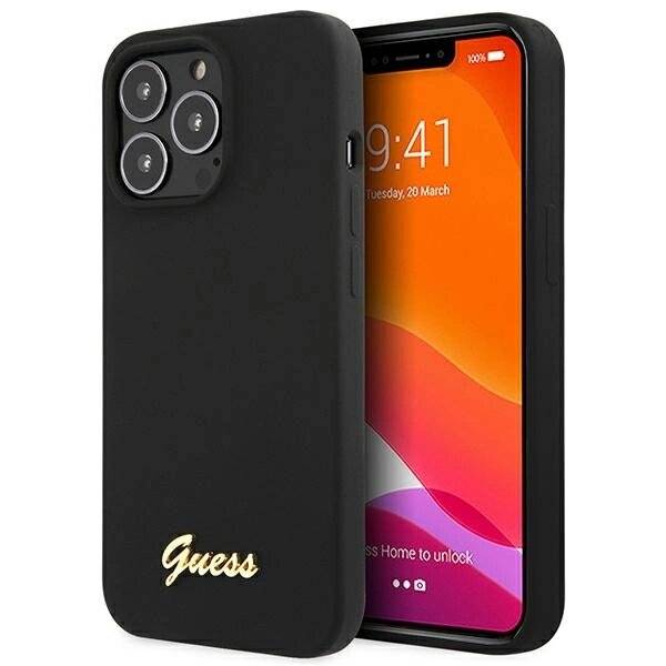 Guess GUHCP13XLSLMGBK iPhone 13 Pro Max 6,7" schwarz/schwarzes Hardcase Silikon Script Gold Logo-0