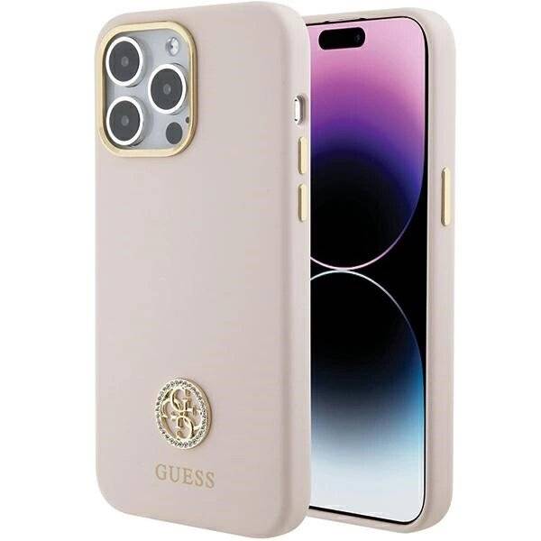 Guess Silicone Logo Strass 4G Case iPhone 15 Pro Max - Rosa
