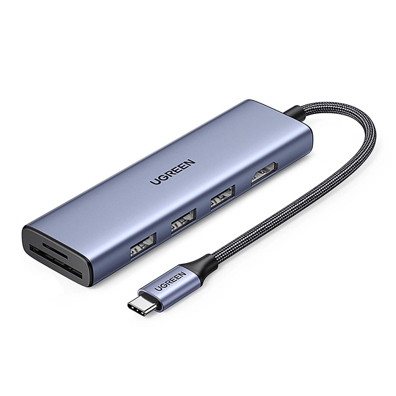 HUB Ugreen CM511 20956A 6in1 USB-C – HDMI / 3x USB-A 3.0 / SD/TF-Kartenleser – Grau-0