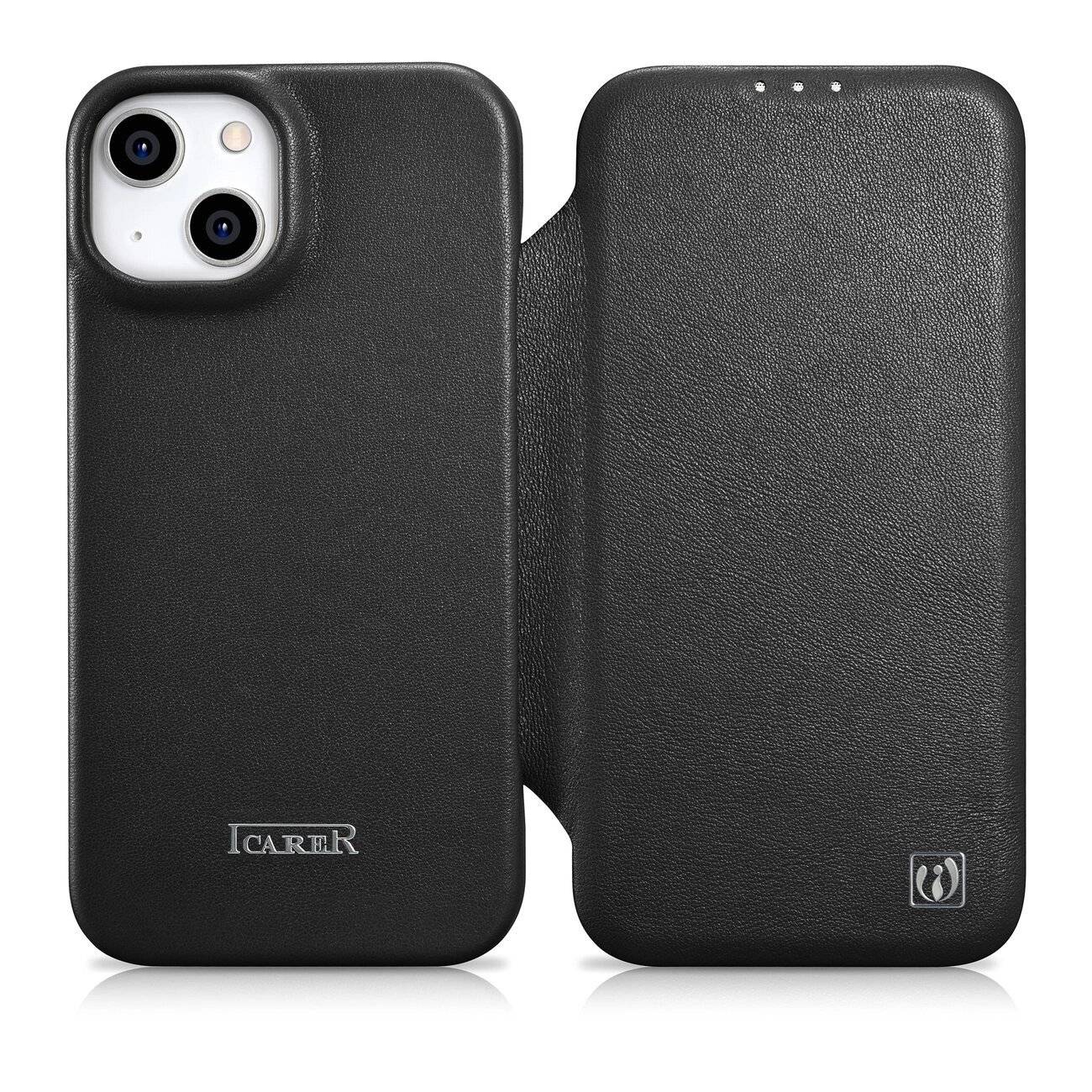 iCarer CE Premium Leather Folio Case iPhone 14 Plus Magnetic Flip MagSafe schwarz WMI14220715-BK-0
