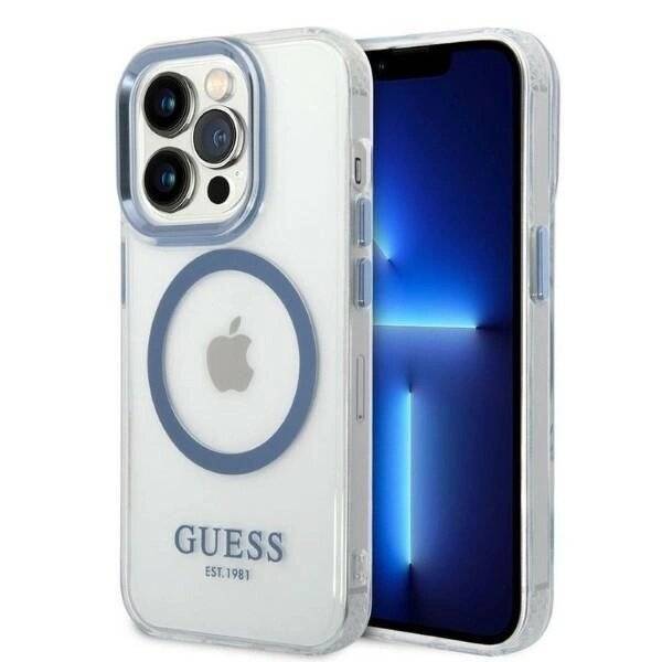 Guess Metal Outline MagSafe-Hülle iPhone 14 Pro – blau