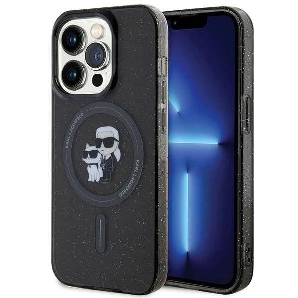 Karl Lagerfeld Karl&Choupette Glitter MagSafe Hülle iPhone 15 Pro – Schwarz
