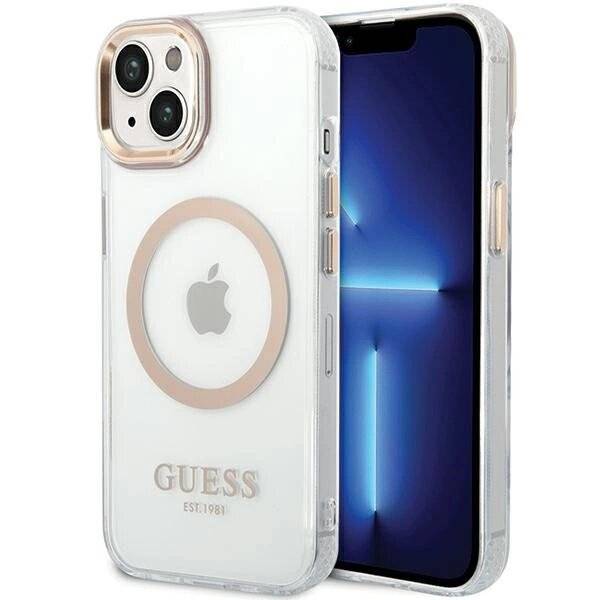 Guess Metal Outline MagSafe Case iPhone 15 Plus / 14 - Gold