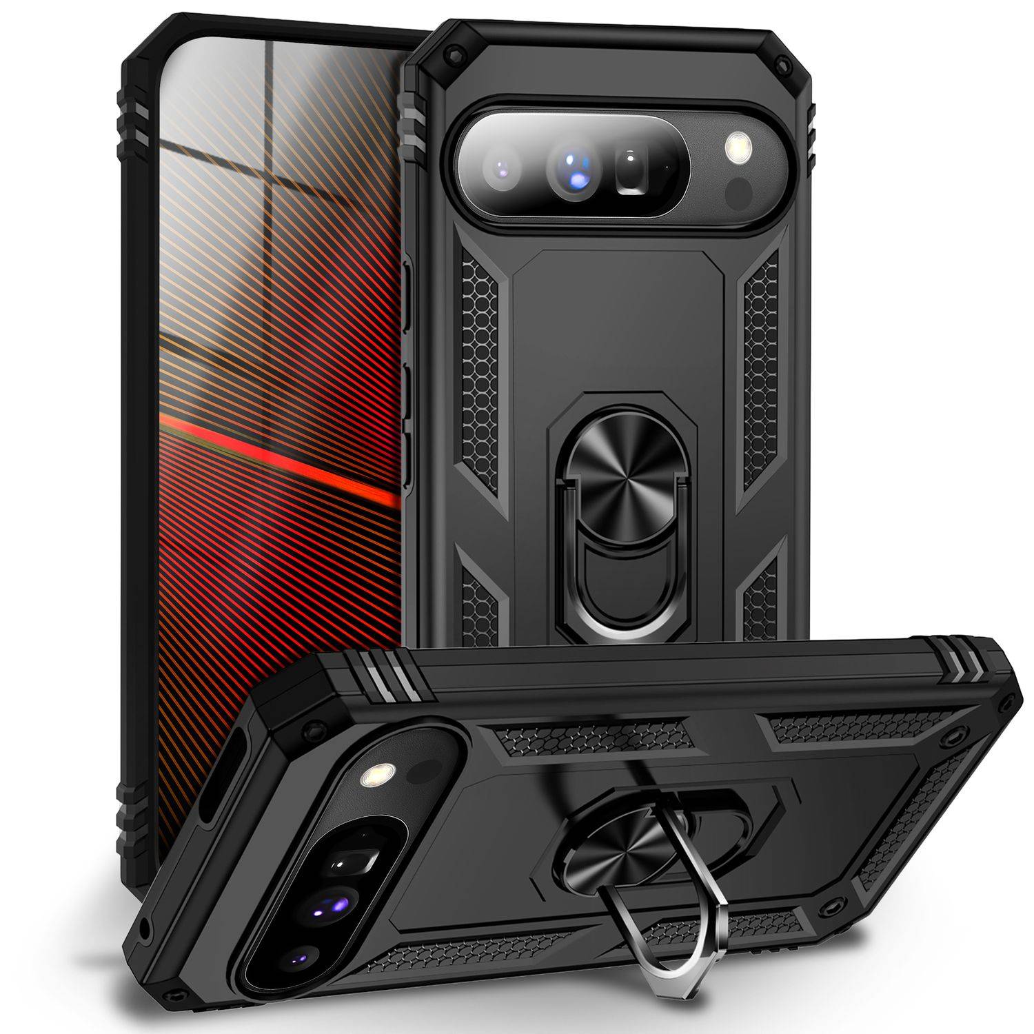 NALIA Hülle "RingDefend" für Google Pixel 10 Pro – Robuste Panzer Handyhülle mit 360° Dreh Ring & Ständer - Schwarz-0
