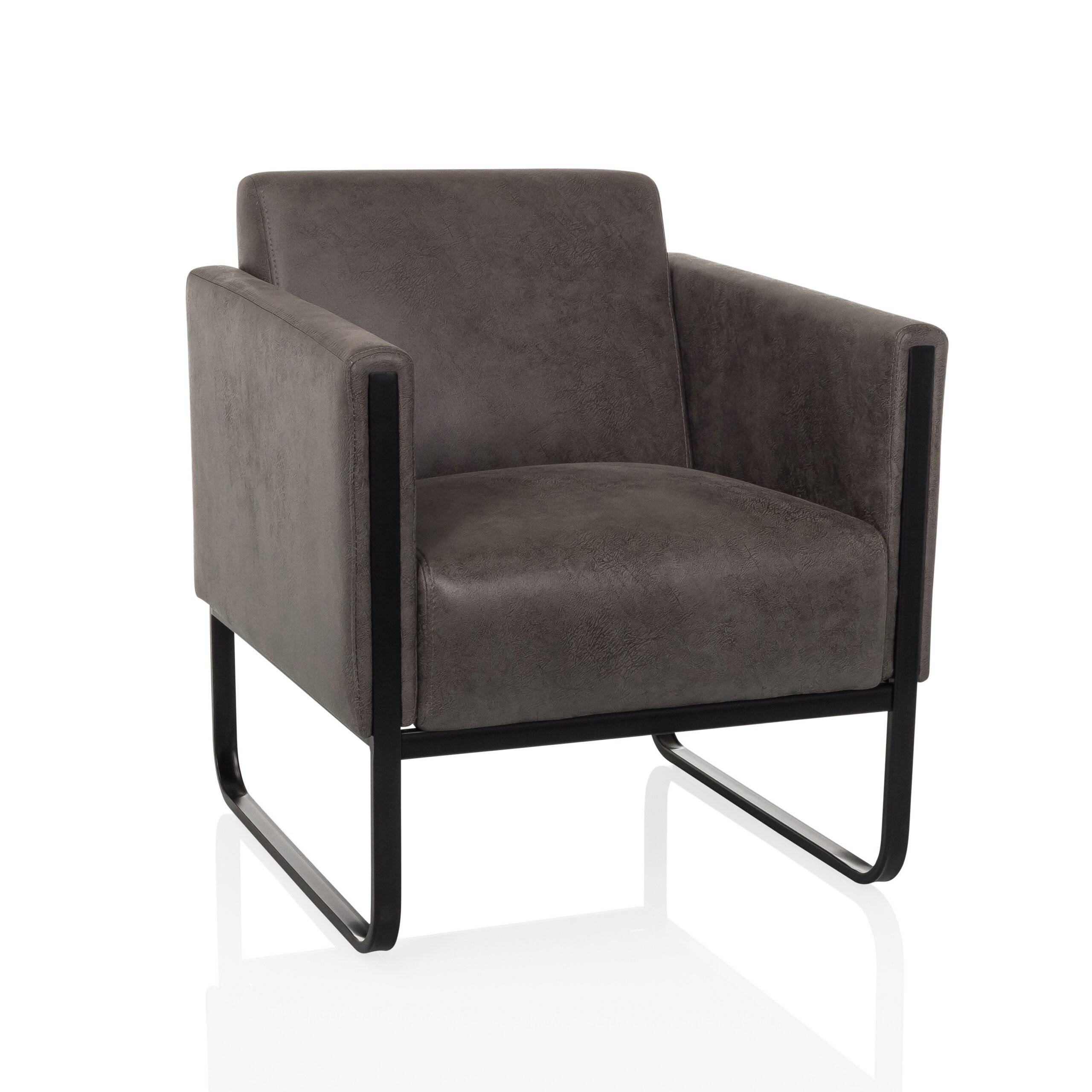 Loungesessel Aruba Retro Gestell schwarz Kunstleder 1-Sitzer grau hjh OFFICE-0