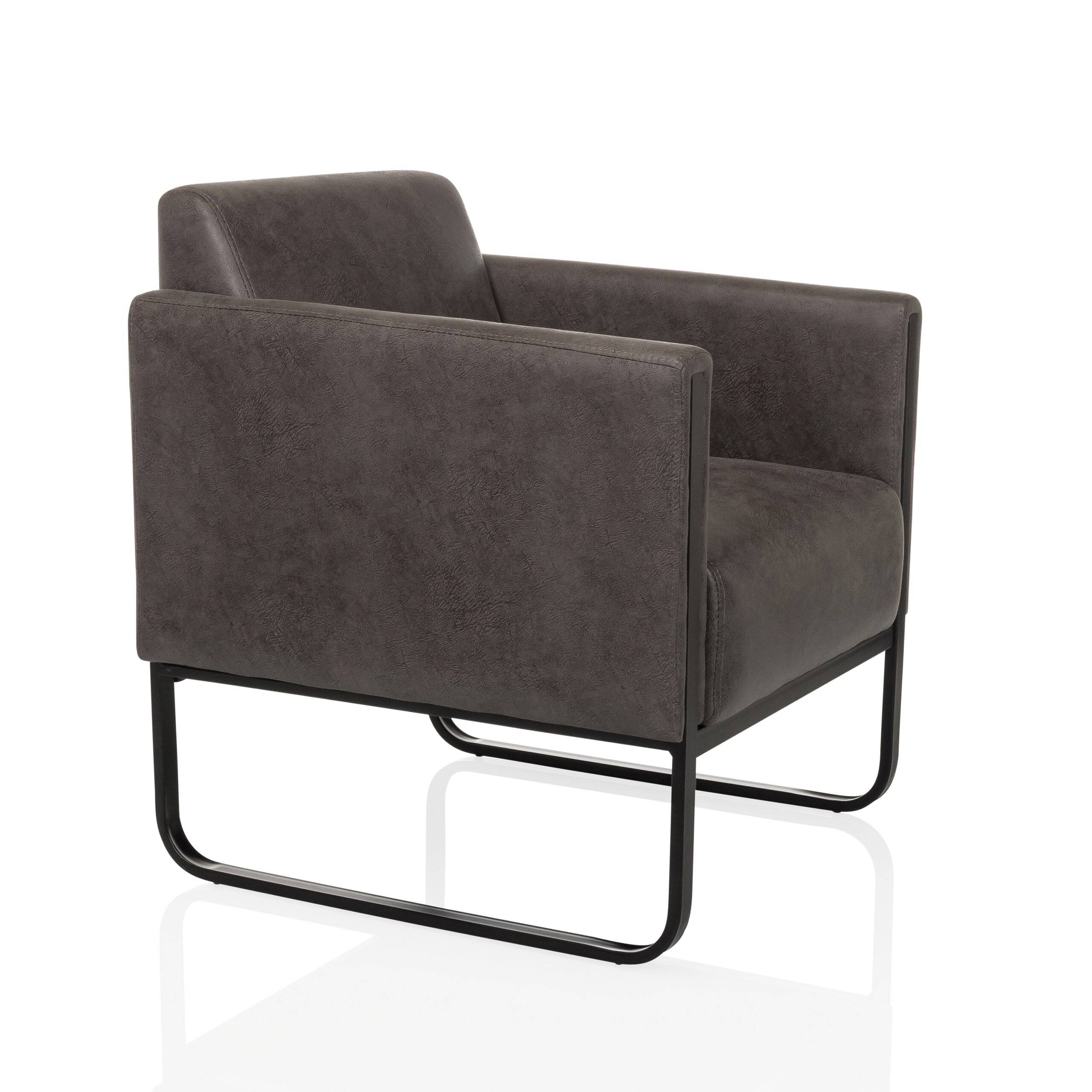Loungesessel Aruba Retro Gestell schwarz Kunstleder 1-Sitzer grau hjh OFFICE-4