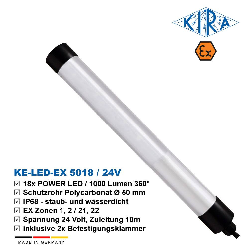 KIRA KE-LED-EX 5018/ 24-10-0 IP68 Rohrleuchte mit EX-Schutz EX Zone 1,2,21,22 24 Volt 1000 lm-3