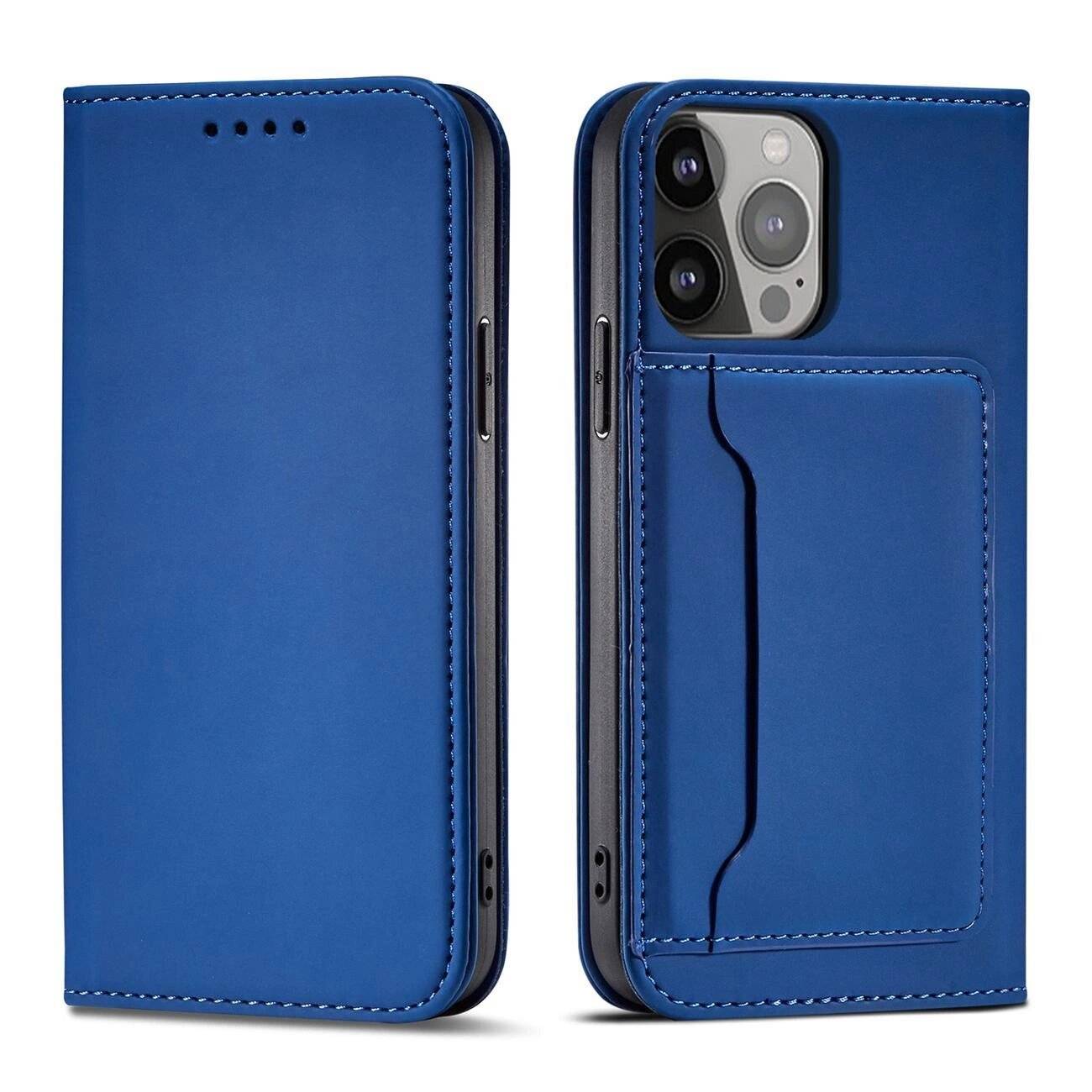 Magnet Card Case Hülle iPhone 14 Flip Cover Wallet Stand blau-0