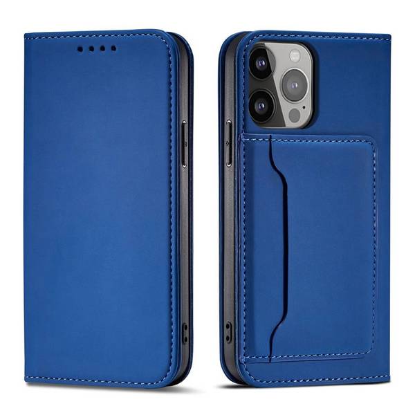 Magnet Card Case Hülle iPhone 14 Flip Cover Wallet Stand blau