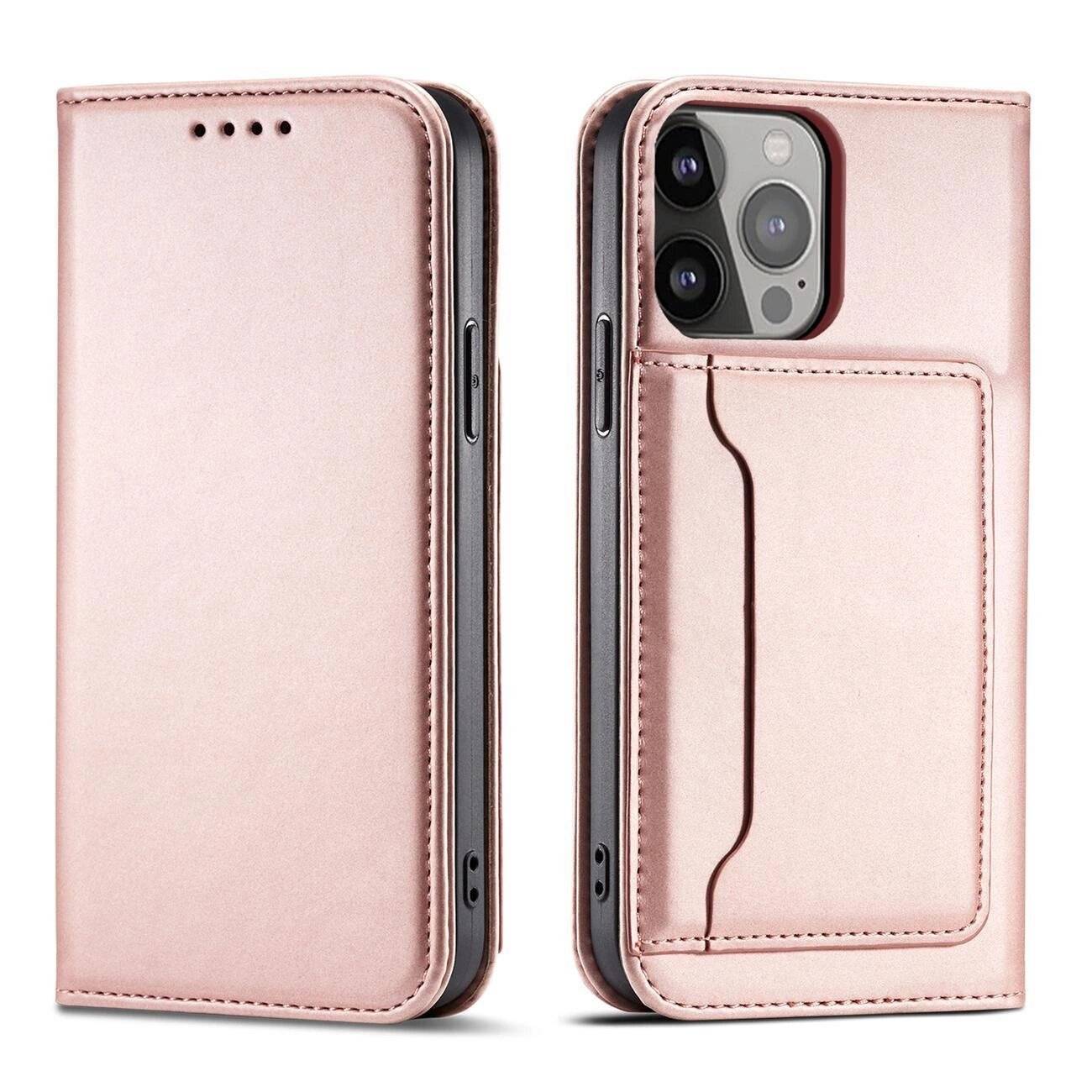 Magnet Card Case Hülle iPhone 14 Pro Max Flip Cover Wallet Stand Pink-0