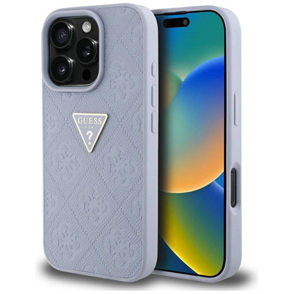 Guess Hot Stamp 4G Pattern Triangle Metal Logo iPhone 16 Pro Hülle - Lila-0