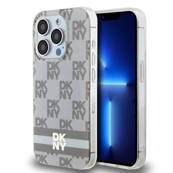 DKNY IML Checkered Mono Pattern & Printed Stripes MagSafe-Hülle iPhone 13 Pro / – Beige