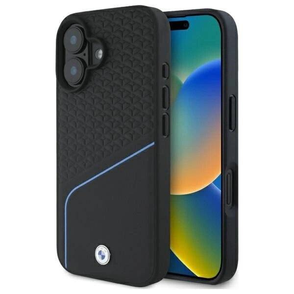 BMW Sign Leather Textured And Line MagSafe-Hülle iPhone 16 – Schwarz