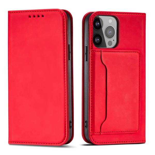Magnet Card Case Hülle iPhone 14 Pro Flip Cover Wallet Stand rot