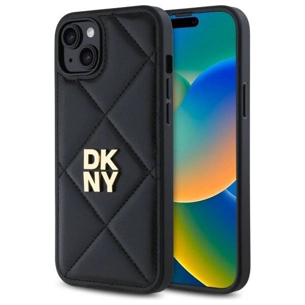 DKNY Quilted Stack Logo Hülle iPhone 15 Plus – Schwarz-0