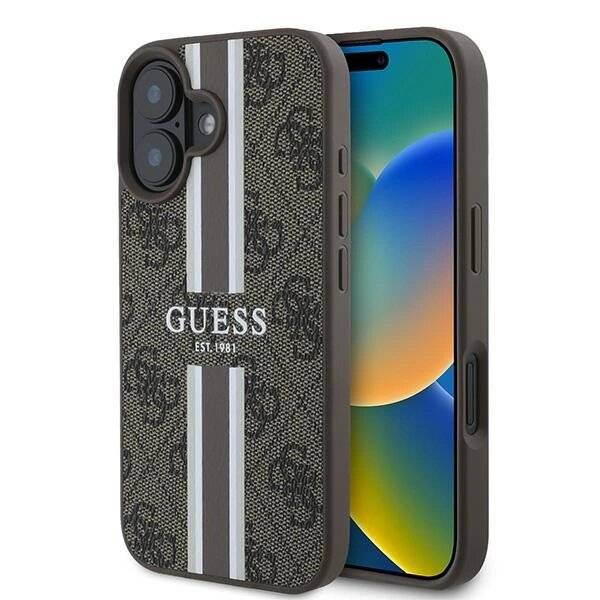 Guess 4G Printed Stripes MagSafe-Hülle iPhone 16 Plus – braun
