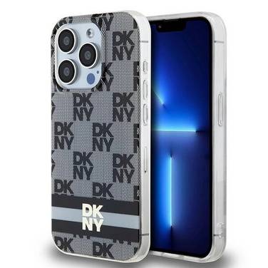 DKNY IML Checkered Mono Pattern & Printed Stripes MagSafe Hülle iPhone 14 Pro Max – Schwarz