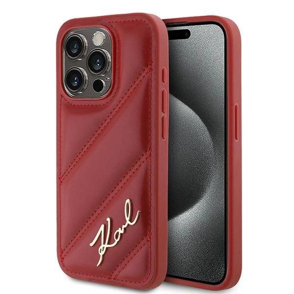 Karl Lagerfeld Diagonal Quilted Script Hülle iPhone 15 Pro Max – Rot-0