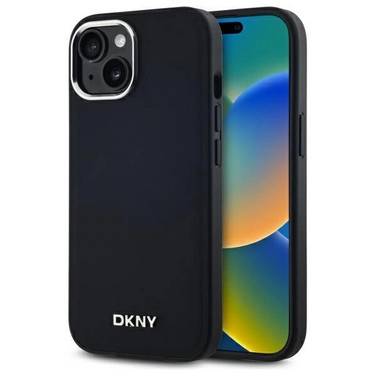 DKNY Plain Logo MagSafe Hülle iPhone 15 Plus – Schwarz