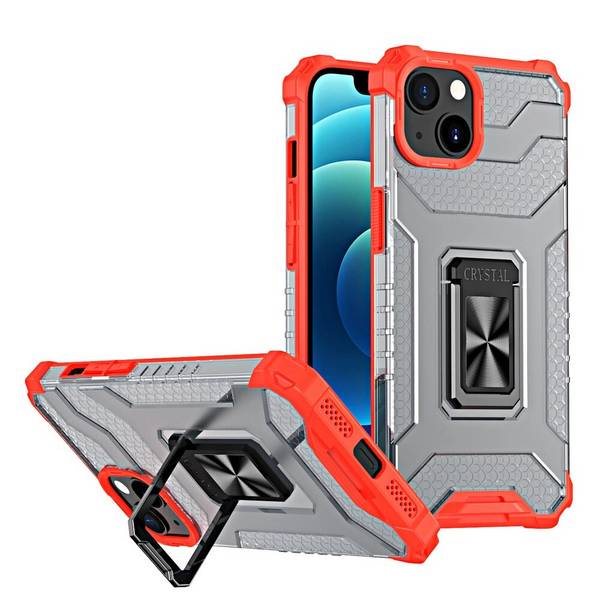 Crystal Ring Case robuste Kickstand TPU/PC Panzer Handyhülle Hard iPhone 13 rot