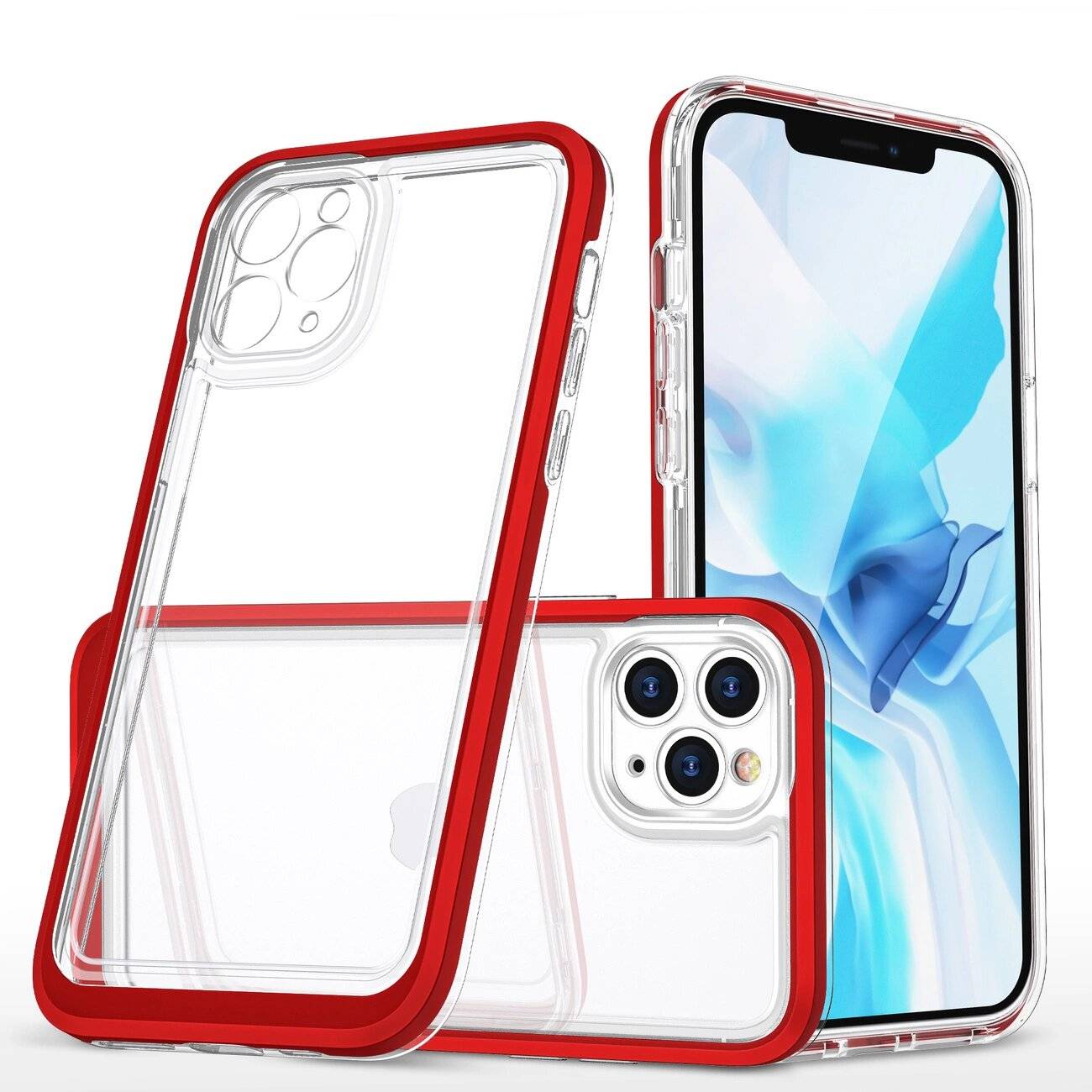 Klare 3in1 Hülle iPhone 11 Pro Max Frame Cover Gel Rot-0