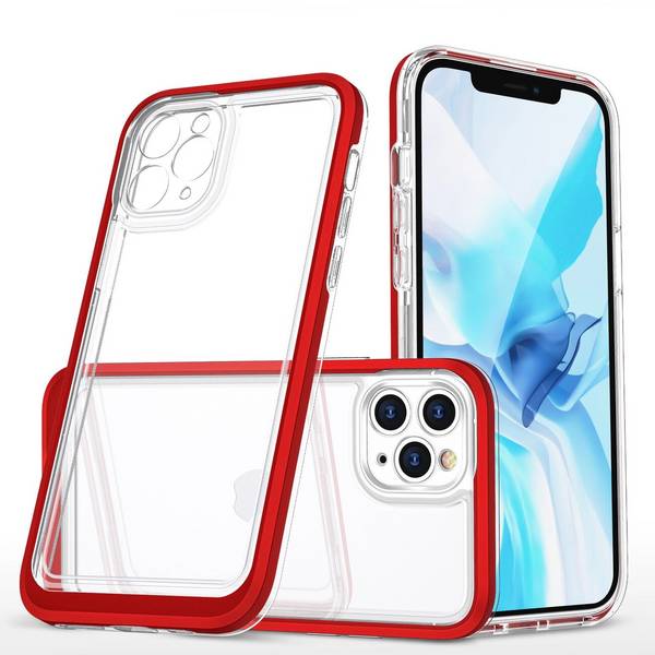 Klare 3in1 Hülle iPhone 11 Pro Max Frame Cover Gel Rot