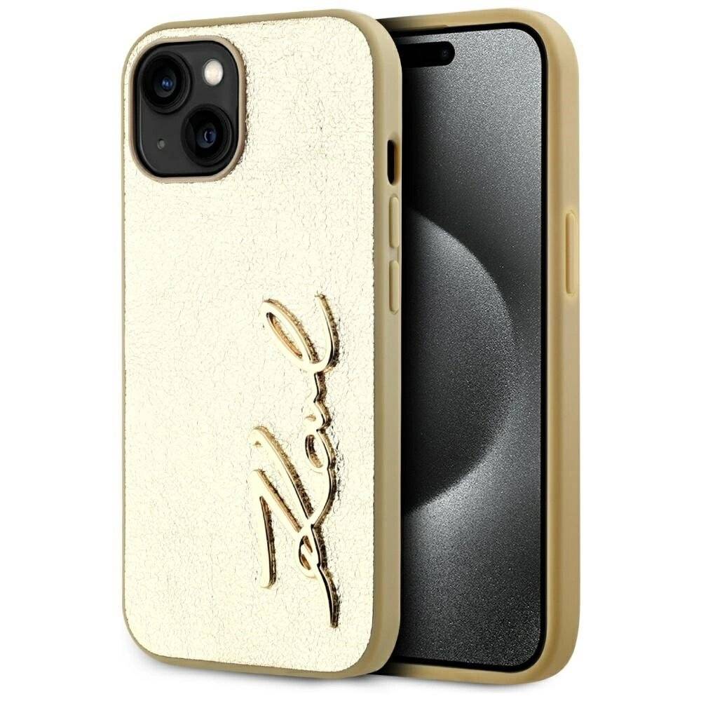 Karl Lagerfeld Wrinkled Metal Signature iPhone 15 Hülle - Gold-0
