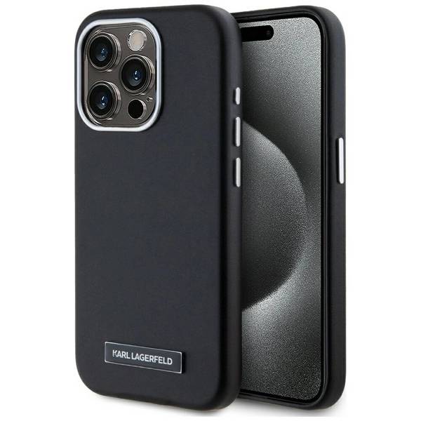 Karl Lagerfeld FW Metal Plate MagSafe iPhone 15 Pro Max Hülle - Schwarz