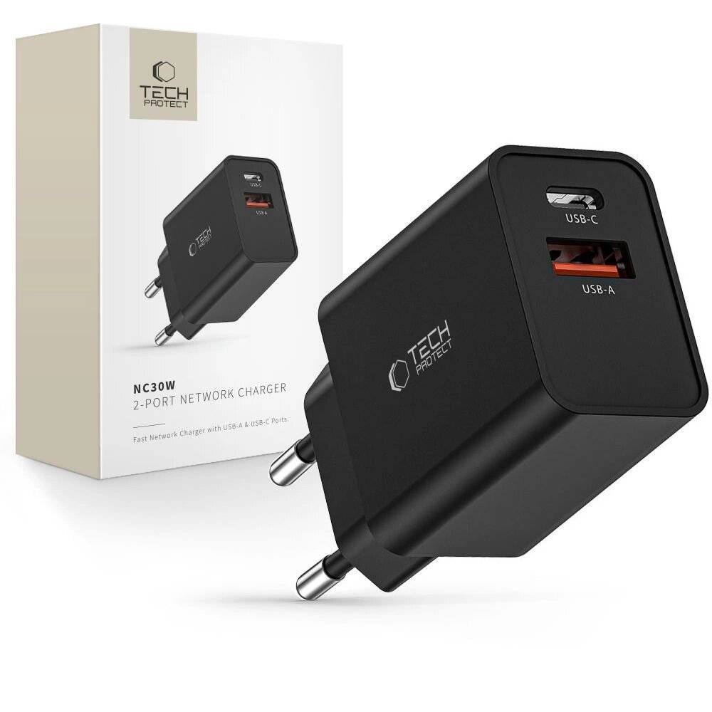 Tech-Protect NC30W USB-C PD 30W / USB-A QC 3.0 Netzwerkladegerät – Schwarz-0
