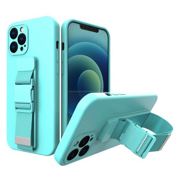 Rope Case Gel Kette Lanyard Tasche iPhone 12 hellblau